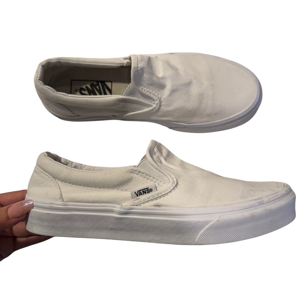 Vans Classic Slip On White Canvas Sneakers Women’s 6.5 Men’s 5 Casual Y2k